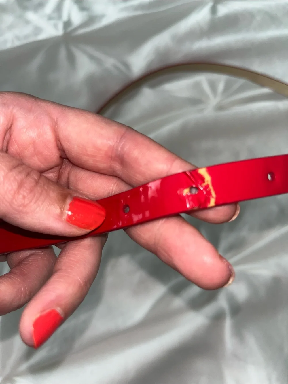 J. Crew Slim Patent Belt in Bright Red with Gold Buckle - Picture 3 of 3